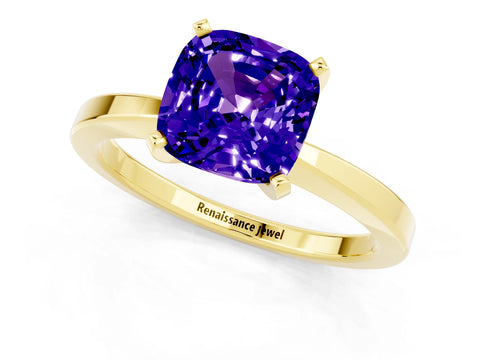Yellow gold Cushion Cut Tanzanite Solitaire Engagement Ring with Classic Band and Four-Prong Setting_25