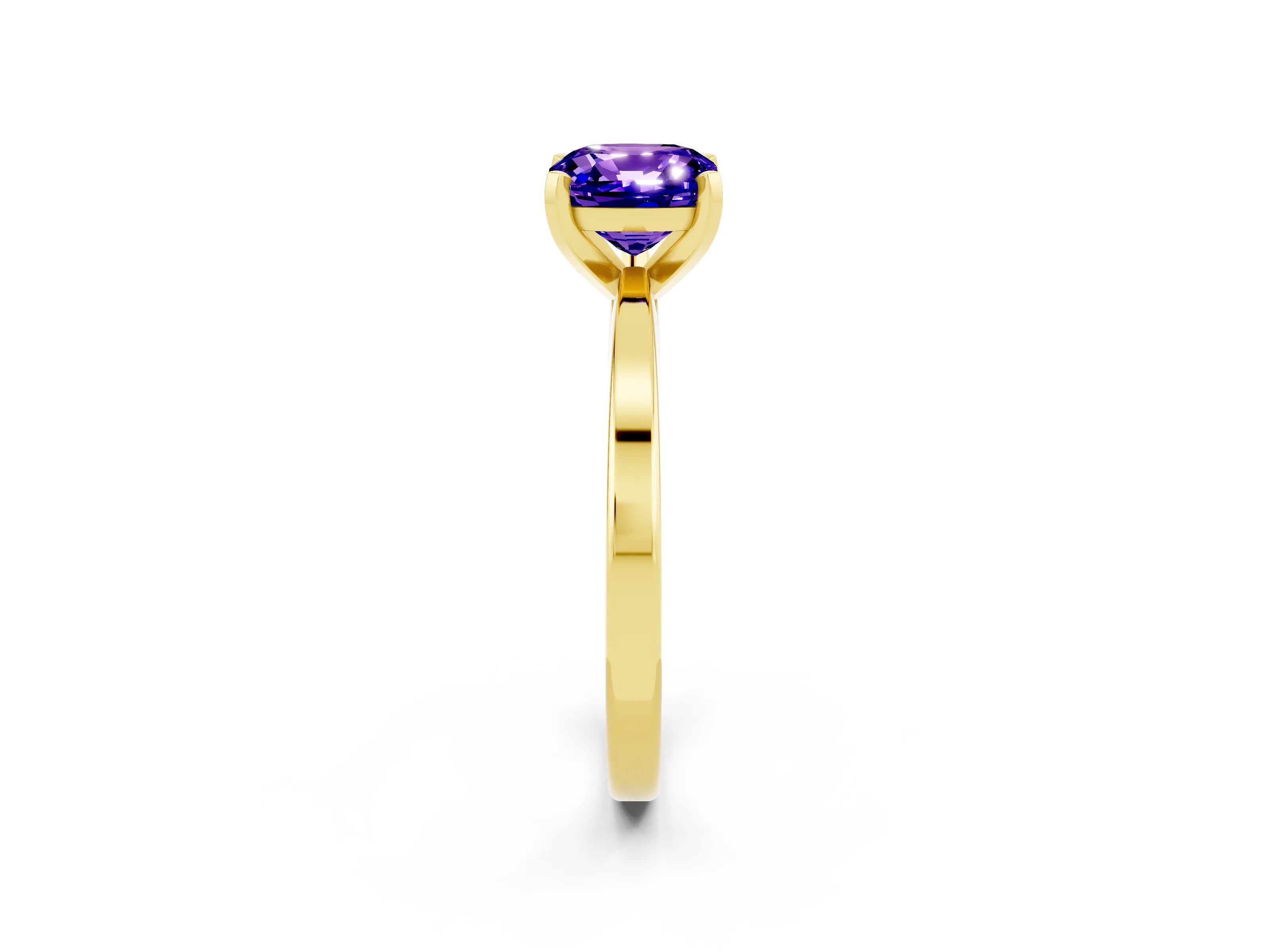 Yellow gold Cushion Cut Tanzanite Solitaire Engagement Ring with Classic Band and Four-Prong Setting_26