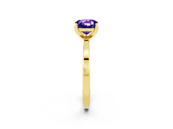 Yellow gold Cushion Cut Tanzanite Solitaire Engagement Ring with Classic Band and Four-Prong Setting