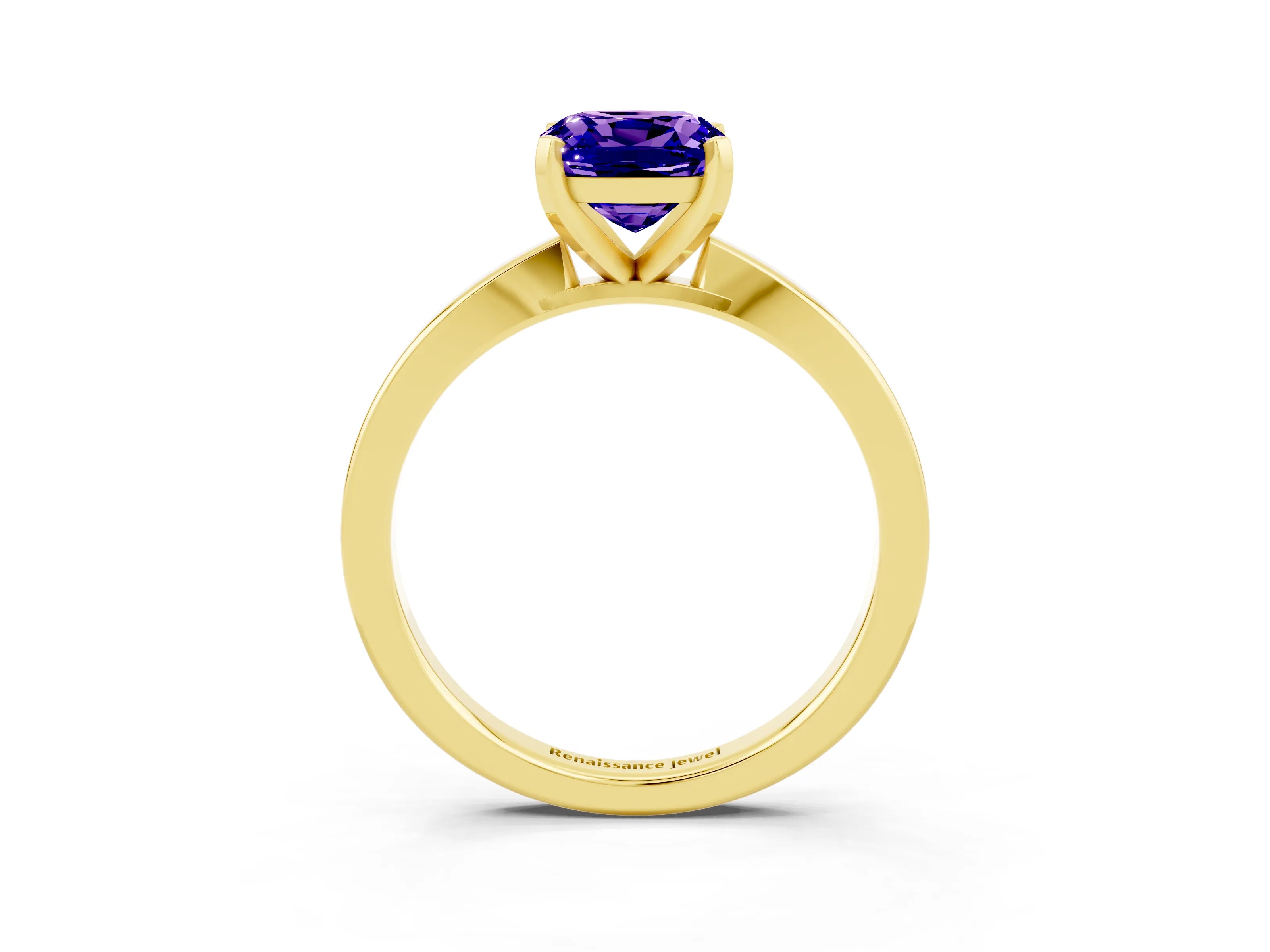 Yellow gold Cushion Cut Tanzanite Solitaire Engagement Ring with Classic Band and Four-Prong Setting_27