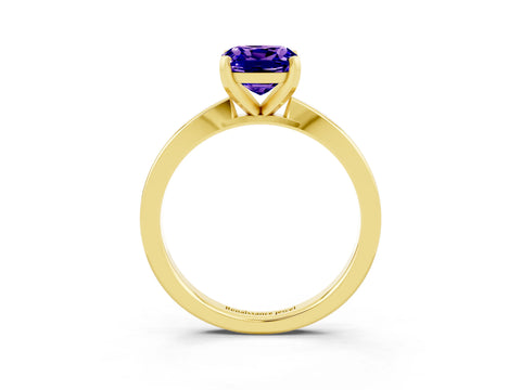 Yellow gold Cushion Cut Tanzanite Solitaire Engagement Ring with Classic Band and Four-Prong Setting_27