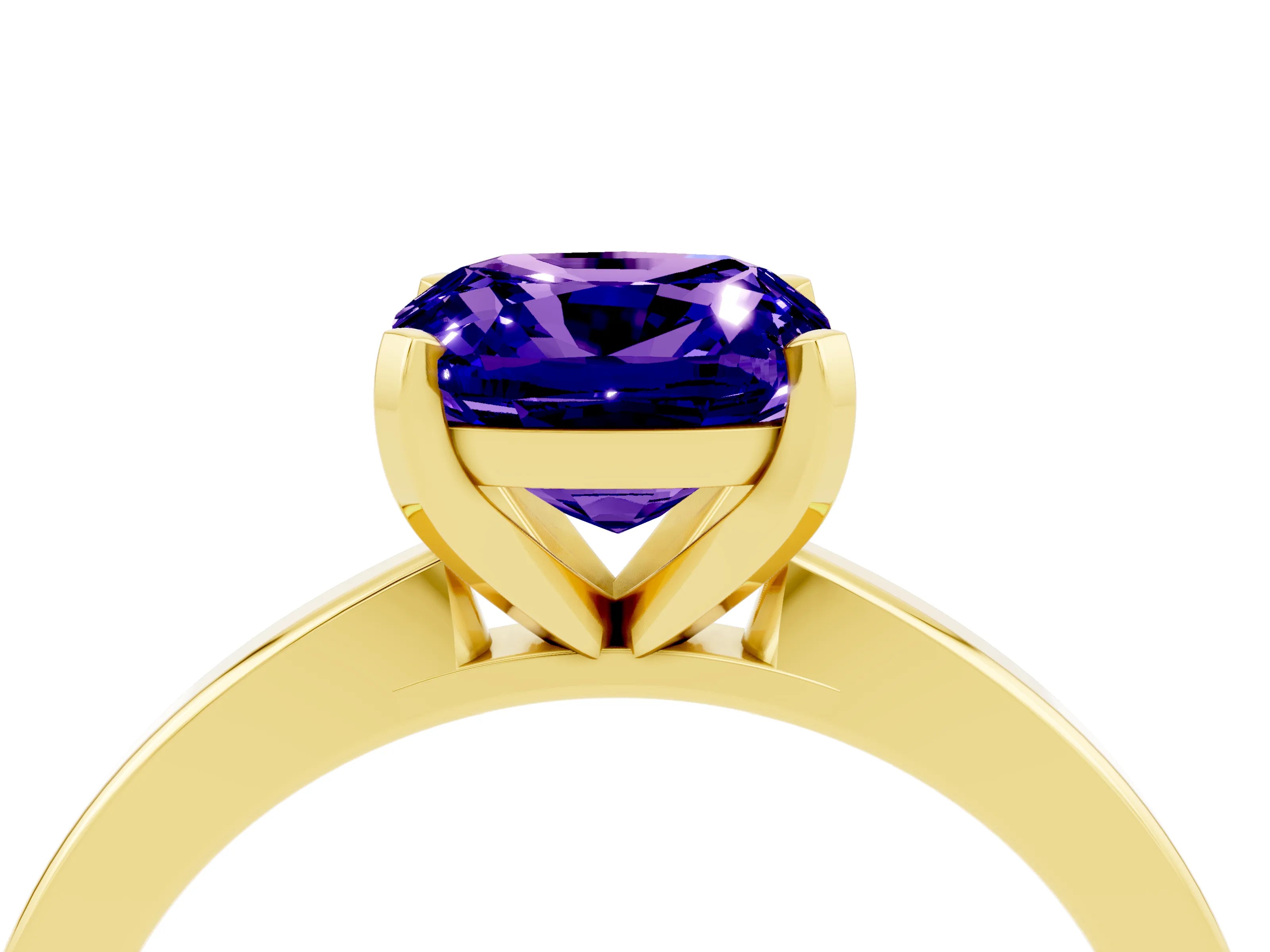 Yellow gold Cushion Cut Tanzanite Solitaire Engagement Ring with Classic Band and Four-Prong Setting_28