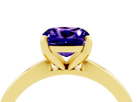 Yellow gold Cushion Cut Tanzanite Solitaire Engagement Ring with Classic Band and Four-Prong Setting_28