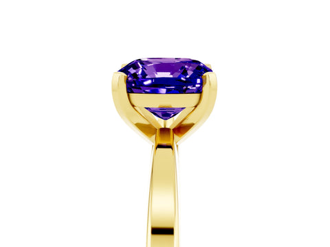 Yellow gold Cushion Cut Tanzanite Solitaire Engagement Ring with Classic Band and Four-Prong Setting_29
