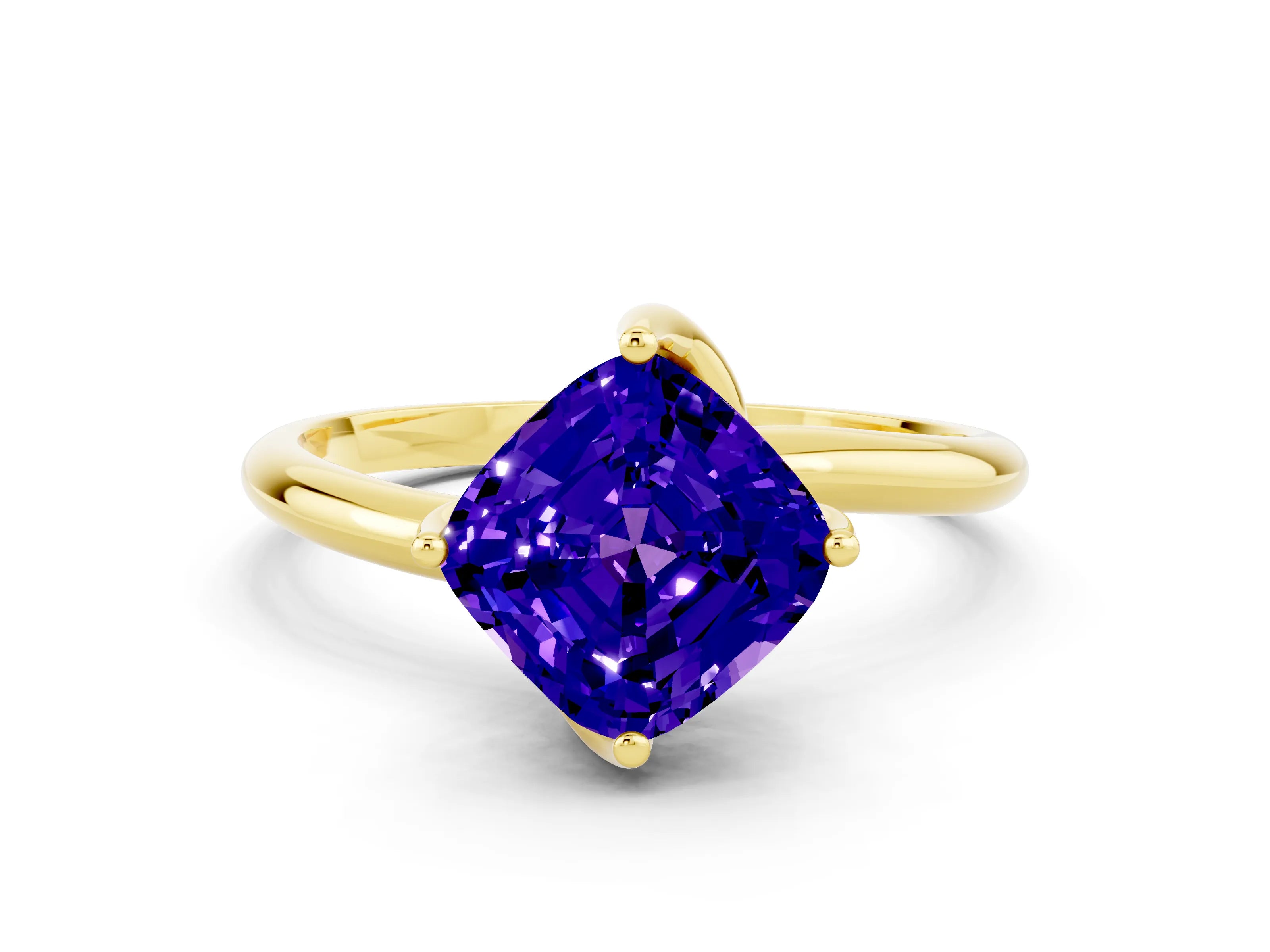 Yellow gold Cushion Cut Tanzanite Solitaire Engagement Ring with Four-Prong Setting and Classic Band_12