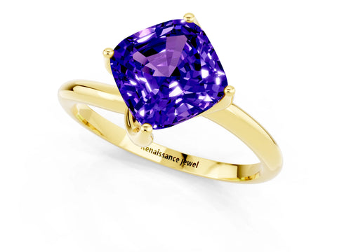 Yellow gold Cushion Cut Tanzanite Solitaire Engagement Ring with Four-Prong Setting and Classic Band_13