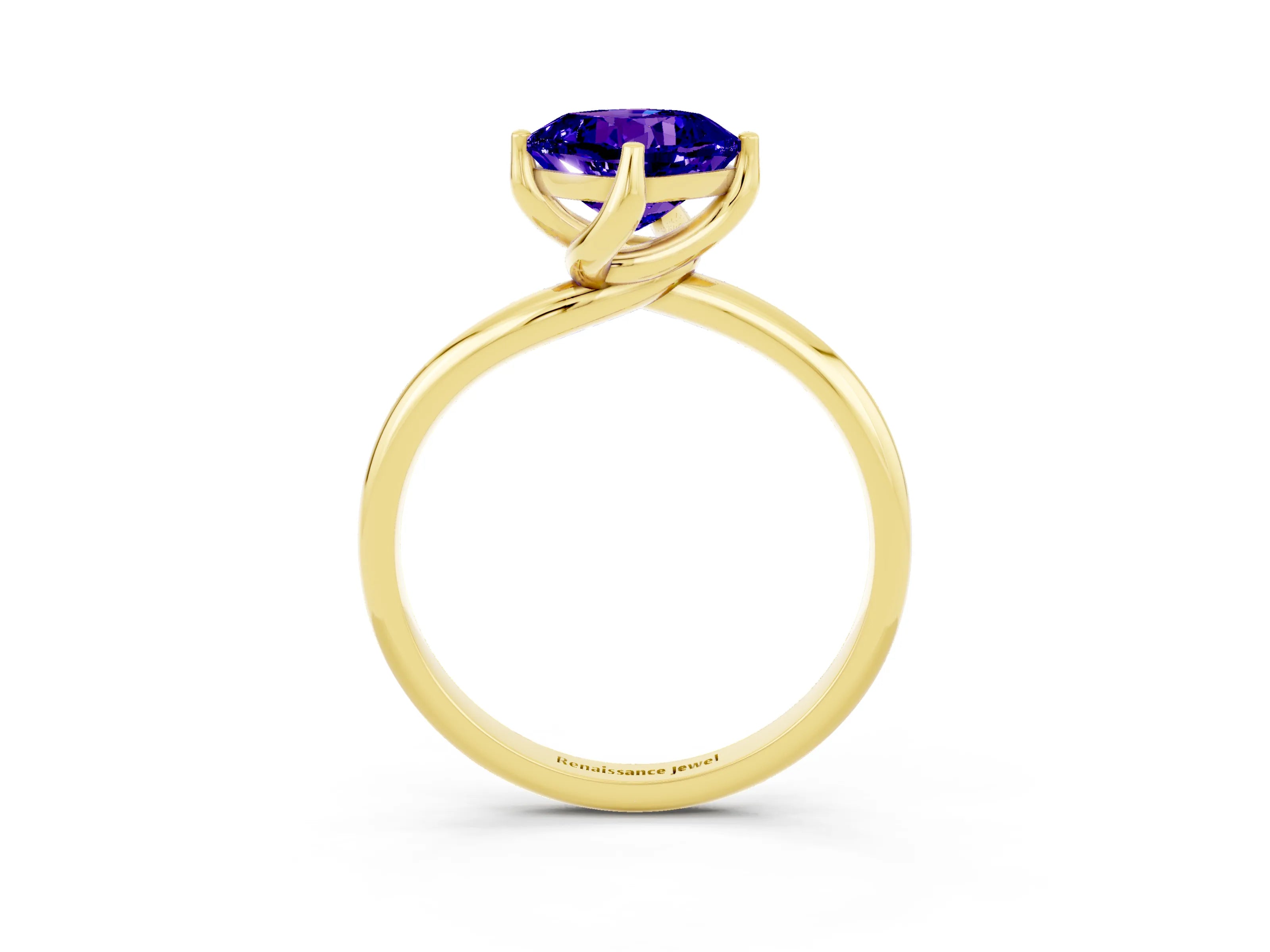 Yellow gold Cushion Cut Tanzanite Solitaire Engagement Ring with Four-Prong Setting and Classic Band_15