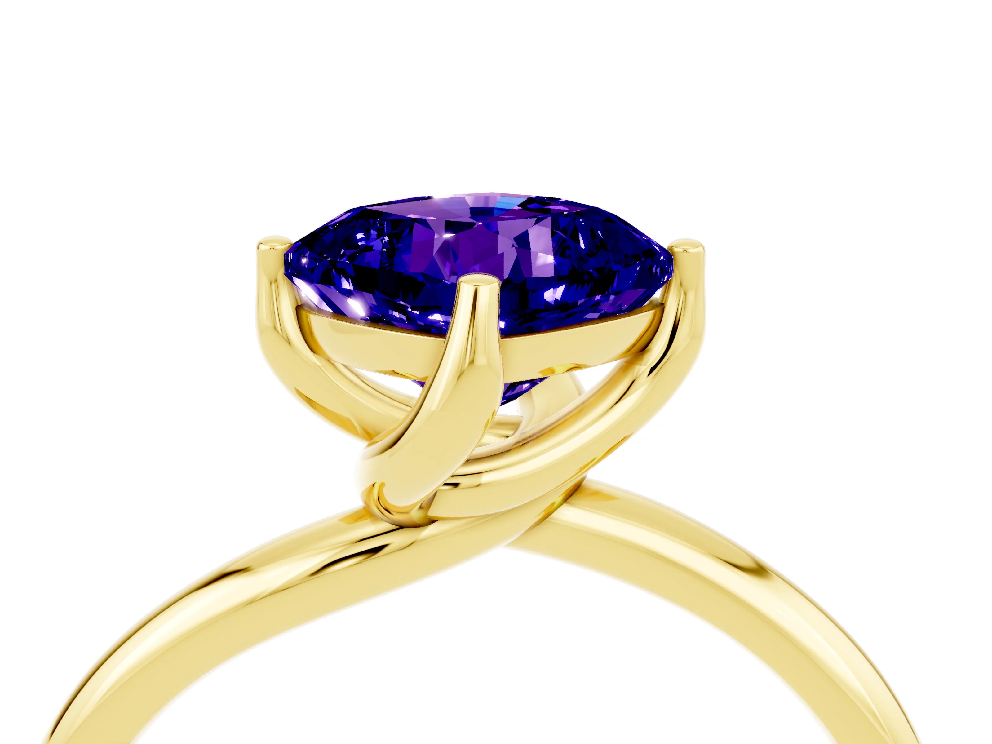 Yellow gold Cushion Cut Tanzanite Solitaire Engagement Ring with Four-Prong Setting and Classic Band_16
