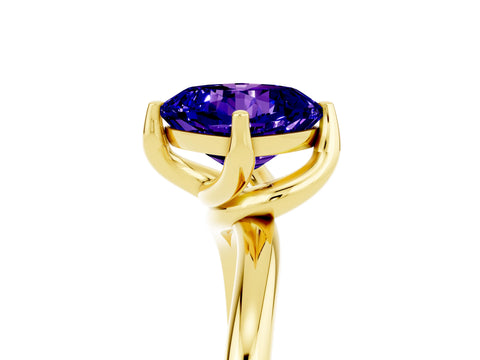 Yellow gold Cushion Cut Tanzanite Solitaire Engagement Ring with Four-Prong Setting and Classic Band_17