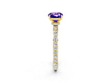 Yellow gold Cushion Cut Tanzanite Solitaire Engagement Ring with Pavé Band and Four-Prong Setting_2