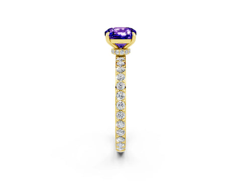 Yellow gold Cushion Cut Tanzanite Solitaire Engagement Ring with Pavé Band and Four-Prong Setting_2
