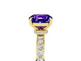 Yellow gold Cushion Cut Tanzanite Solitaire Engagement Ring with Pavé Band and Four-Prong Setting_5