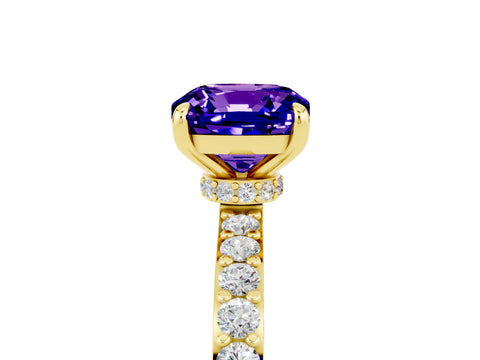 Yellow gold Cushion Cut Tanzanite Solitaire Engagement Ring with Pavé Band and Four-Prong Setting_5