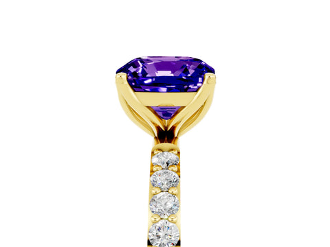 Yellow gold Cushion Cut Tanzanite Solitaire Engagement Ring with Pavé Band and Prong Setting_5