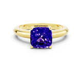 Yellow gold Cushion Cut Tanzanite Solitaire Engagement Ring with Round Band and Four-Prong Setting