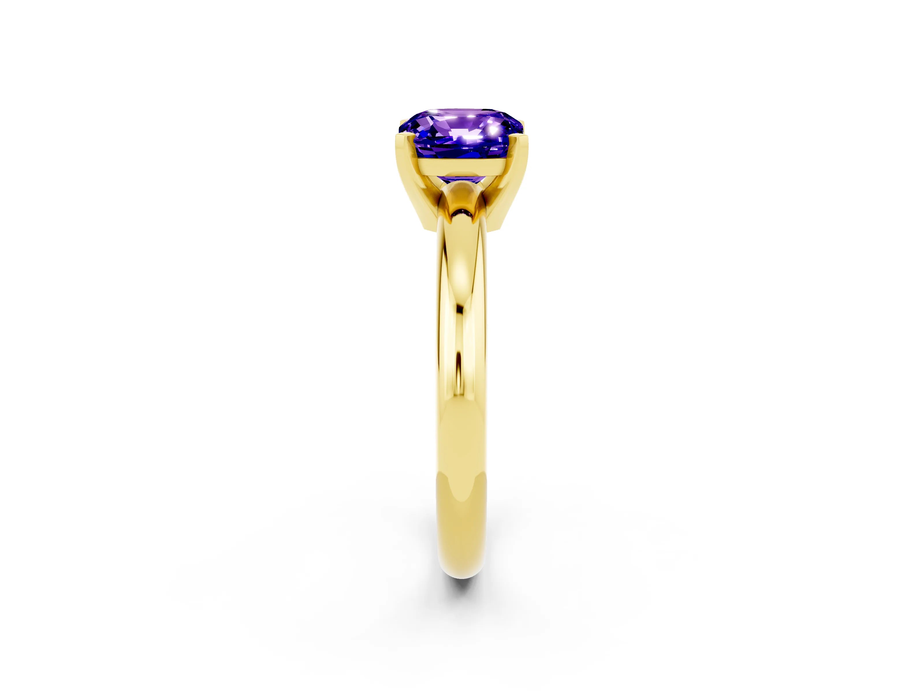 Yellow gold Cushion Cut Tanzanite Solitaire Engagement Ring with Round Band and Four-Prong Setting_2