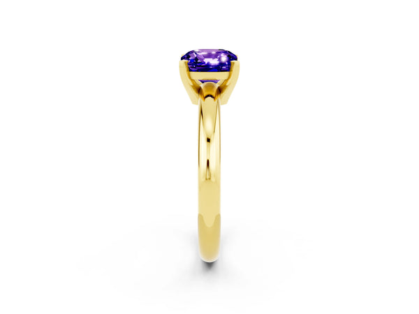 Yellow gold Cushion Cut Tanzanite Solitaire Engagement Ring with Round Band and Four-Prong Setting