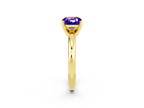 Yellow gold Cushion Cut Tanzanite Solitaire Engagement Ring with Round Band and Four-Prong Setting_2
