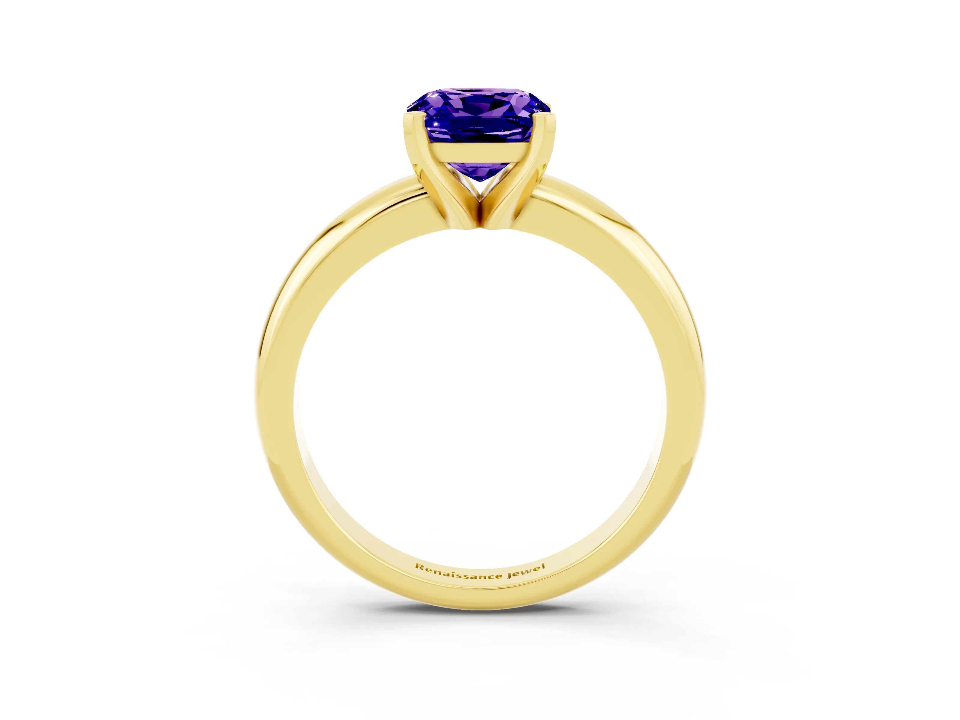 Yellow gold Cushion Cut Tanzanite Solitaire Engagement Ring with Round Band and Four-Prong Setting_3