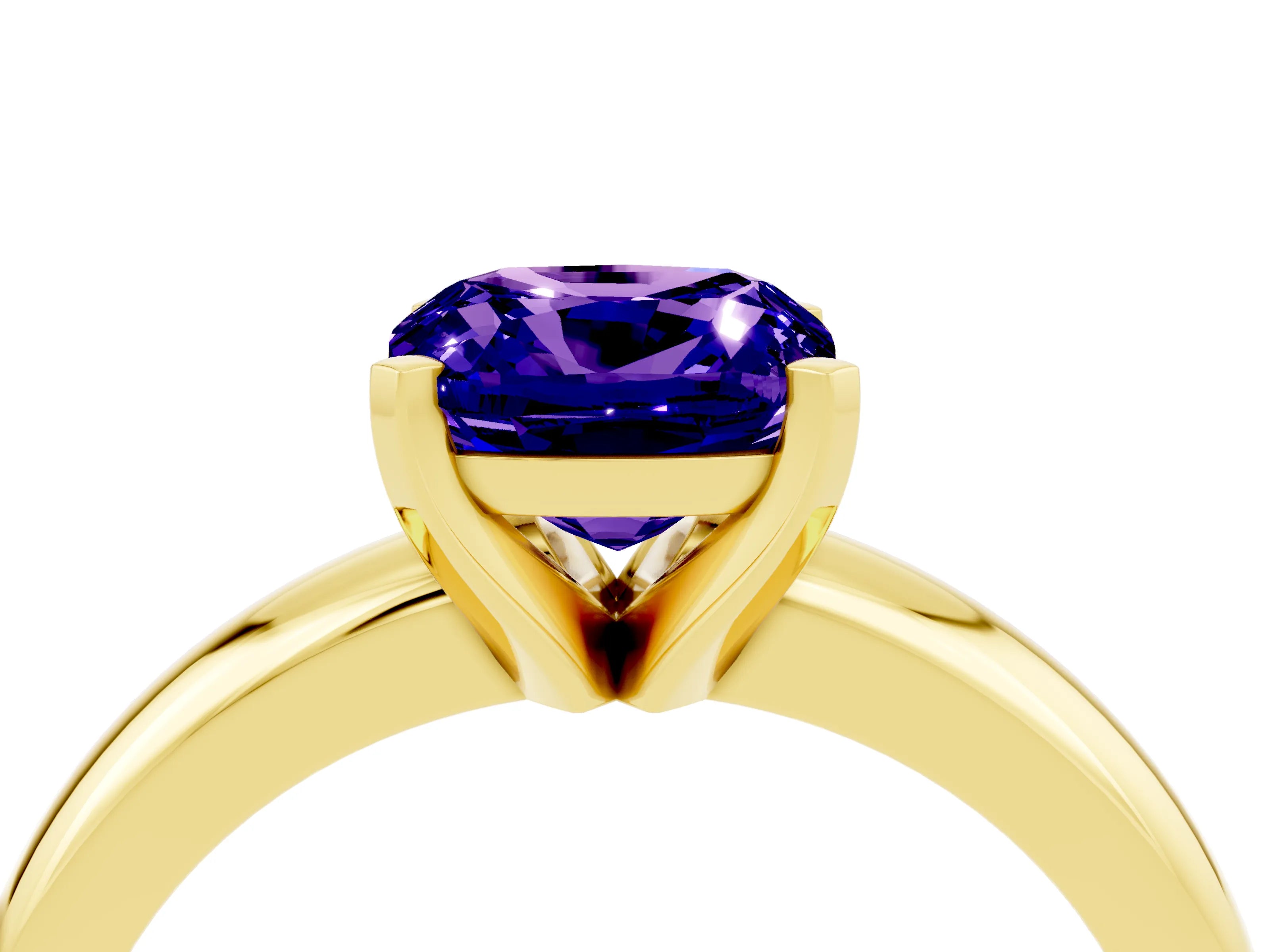 Yellow gold Cushion Cut Tanzanite Solitaire Engagement Ring with Round Band and Four-Prong Setting_4