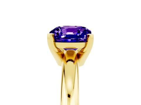 Yellow gold Cushion Cut Tanzanite Solitaire Engagement Ring with Round Band and Four-Prong Setting_5