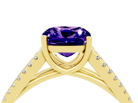 Yellow gold Cushion Cut Tanzanite Solitaire Engagement Ring with Split Shank Pavé Band_4