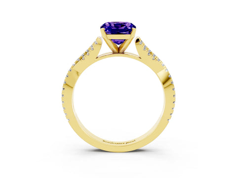 Yellow gold Cushion Cut Tanzanite Solitaire Engagement Ring with Twisted Pavé Band and Four-Prong Setting_15