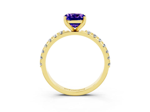 Yellow gold Cushion Cut Tanzanite Solitaire Pavé Band with Four-Prong Setting_3