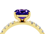 Yellow gold Cushion Cut Tanzanite Solitaire Pavé Band with Four-Prong Setting_4