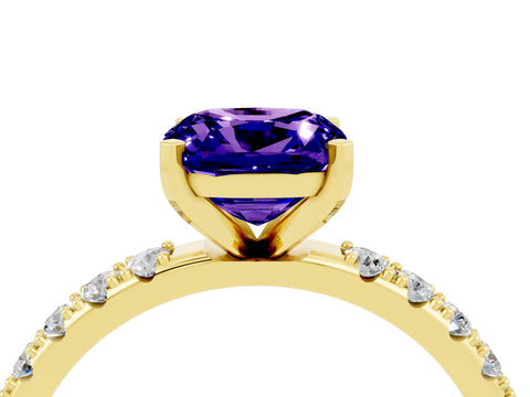 Yellow gold Cushion Cut Tanzanite Solitaire Pavé Band with Four-Prong Setting_4