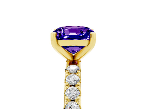 Yellow gold Cushion Cut Tanzanite Solitaire Pavé Band with Four-Prong Setting_5