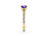Yellow gold Cushion Cut Tanzanite Solitaire Pavé Engagement Ring with Round Band and Prong Setting_14