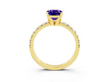 Yellow gold Cushion Cut Tanzanite Solitaire Pavé Engagement Ring with Round Band and Prong Setting_15