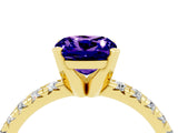 Yellow gold Cushion Cut Tanzanite Solitaire Pavé Engagement Ring with Round Band and Prong Setting_16