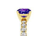 Yellow gold Cushion Cut Tanzanite Solitaire Pavé Engagement Ring with Round Band and Prong Setting_17