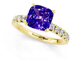 Yellow gold Cushion Cut Tanzanite Solitaire Pavé Engagement Ring with Round Band and Prong Setting_85