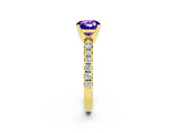 Yellow gold Cushion Cut Tanzanite Solitaire Pavé Engagement Ring with Round Band and Prong Setting_86
