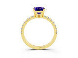 Yellow gold Cushion Cut Tanzanite Solitaire Pavé Engagement Ring with Round Band and Prong Setting_87
