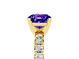 Yellow gold Cushion Cut Tanzanite Solitaire Pavé Engagement Ring with Round Band and Prong Setting_89
