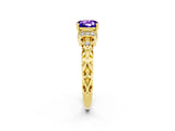 Yellow gold Cushion Cut Tanzanite Solitaire Ring with Filigree Band and Four-Prong Setting_26