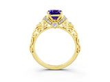 Yellow gold Cushion Cut Tanzanite Solitaire Ring with Filigree Band and Four-Prong Setting_27