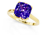 Yellow gold Cushion Cut Tanzanite Solitaire Ring with Flower Prong Setting and Classic Band_13