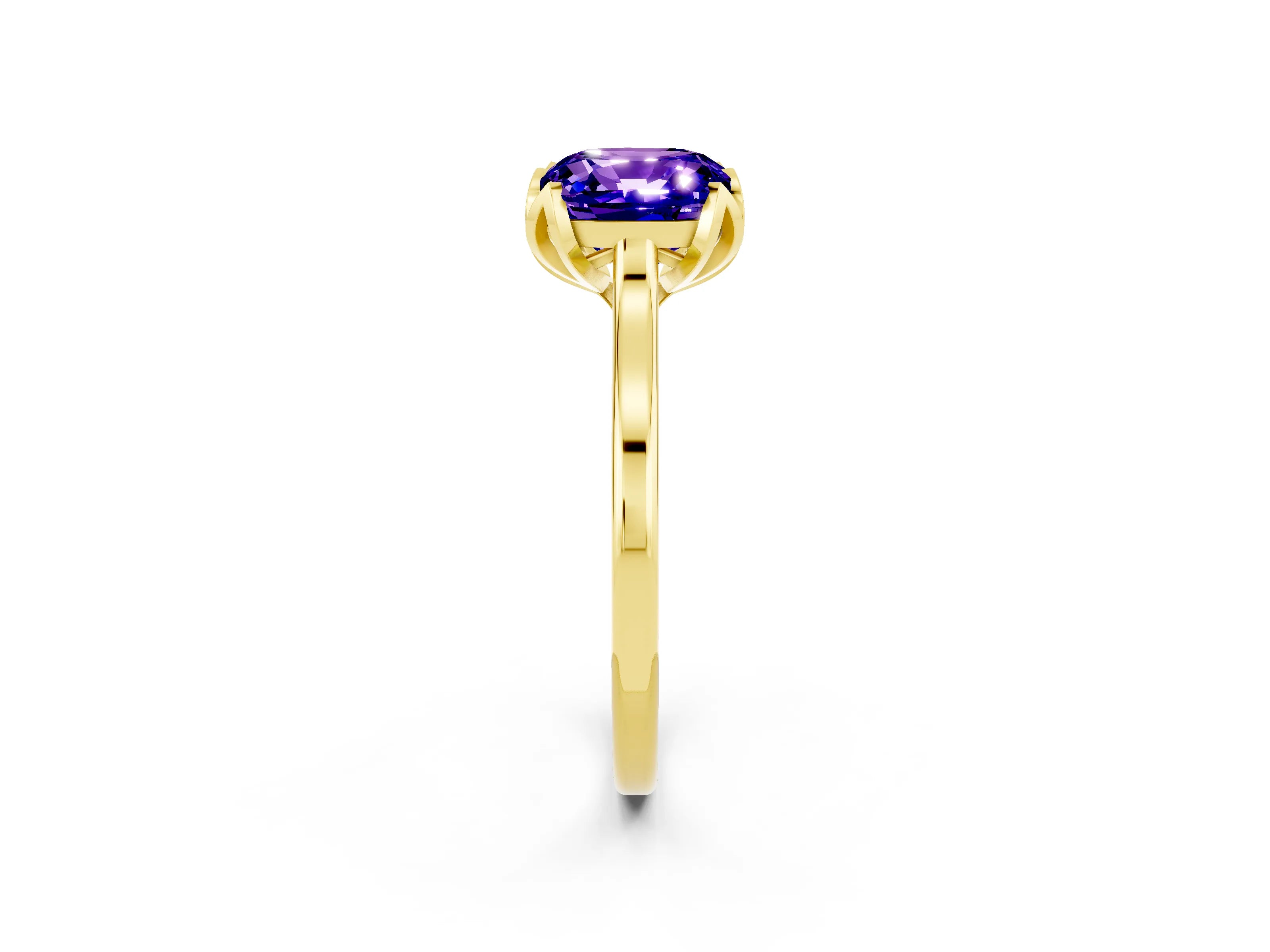 Yellow gold Cushion Cut Tanzanite Solitaire Ring with Flower Prong Setting and Classic Band_14