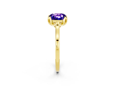 Yellow gold Cushion Cut Tanzanite Solitaire Ring with Flower Prong Setting and Classic Band_14
