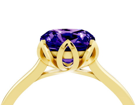 Yellow gold Cushion Cut Tanzanite Solitaire Ring with Flower Prong Setting and Classic Band_16