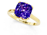 Yellow gold Cushion Cut Tanzanite Solitaire Ring with Flower Prong Setting and Classic Band_37