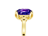 Yellow gold Cushion Cut Tanzanite Solitaire Ring with Flower Prong Setting and Classic Band_41