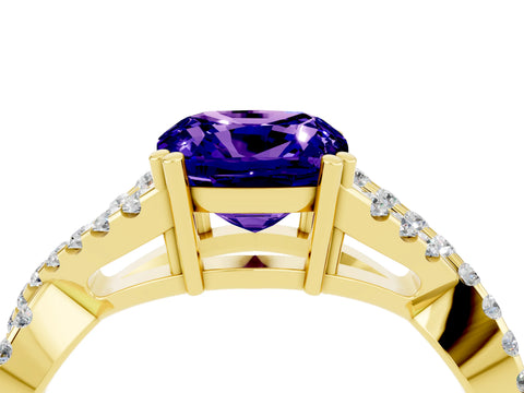 Yellow gold Cushion Cut Tanzanite Solitaire Ring with Four-Prong Setting and Twisted Pavé Band_4