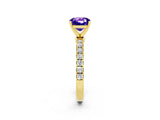 Yellow gold Cushion Cut Tanzanite Solitaire Ring with Pavé Accents and Four-Prong Setting_2