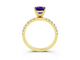 Yellow gold Cushion Cut Tanzanite Solitaire Ring with Pavé Accents and Four-Prong Setting_3